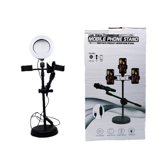RING LIGHT STAND WITH TWO MOBILE HOLDER AND ONE MIC STAND WITH 16" RING LIGHT STAND WITH TWO MOBILE HOLDER AND ONE MIC STAND WITH 16"